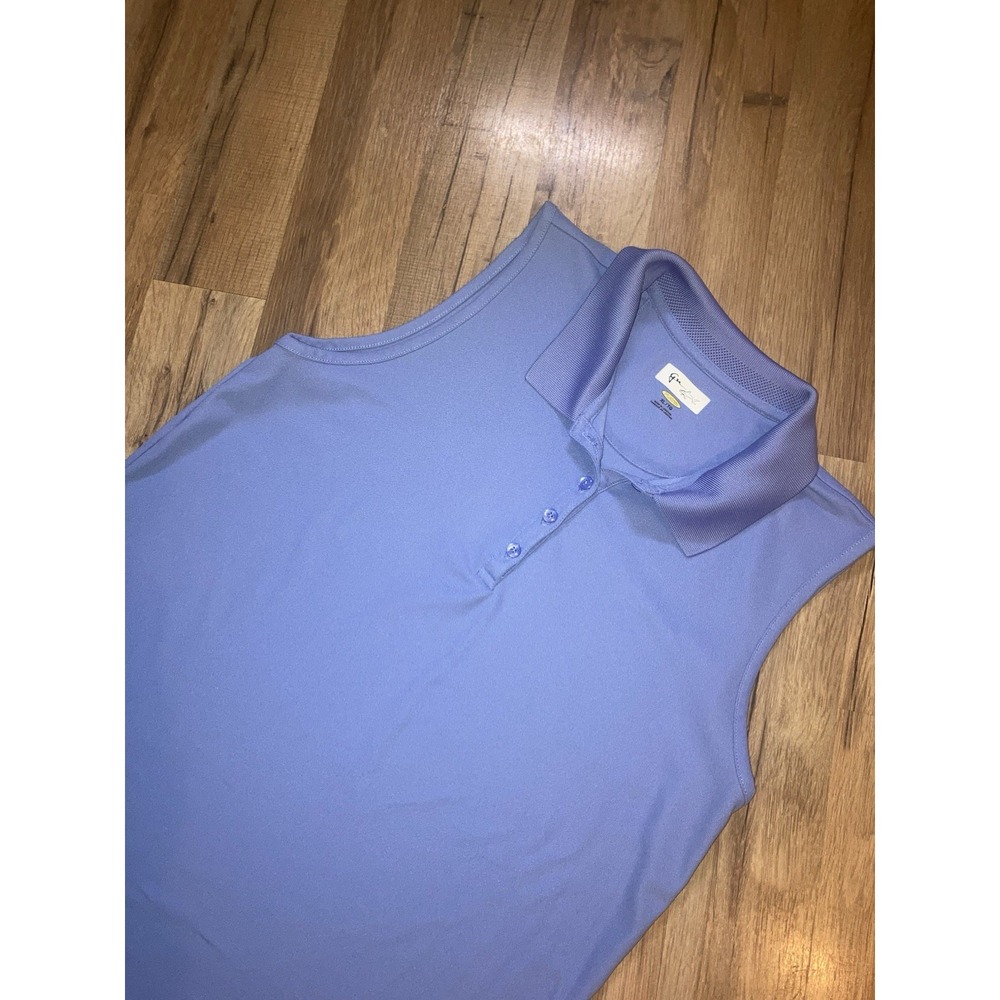 Greg Norman Polo Shirt Womens XL Blue Play Dry Golf Sleeveless Top Summer Preppy